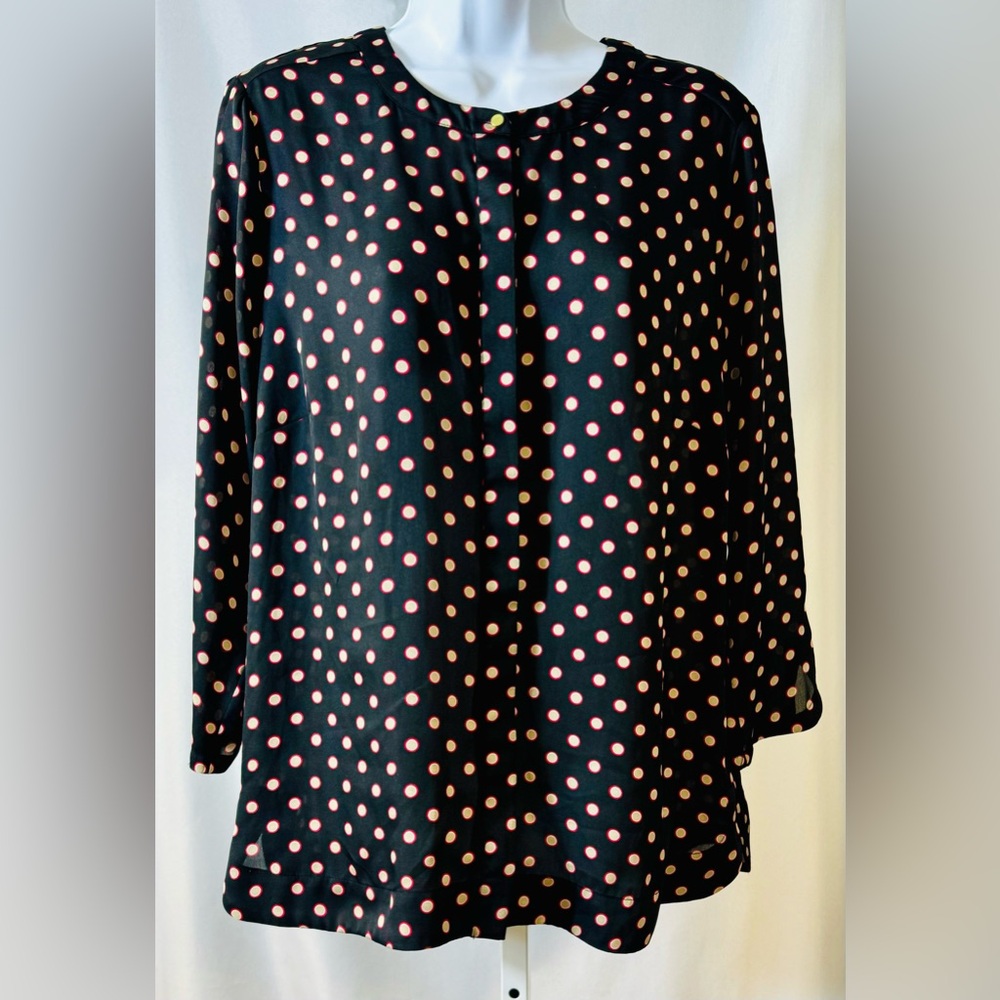 Liz Claiborne 100% Polyester Polka Dot Hidden Button 3/4 Sleeve‎ Blouse Sz M